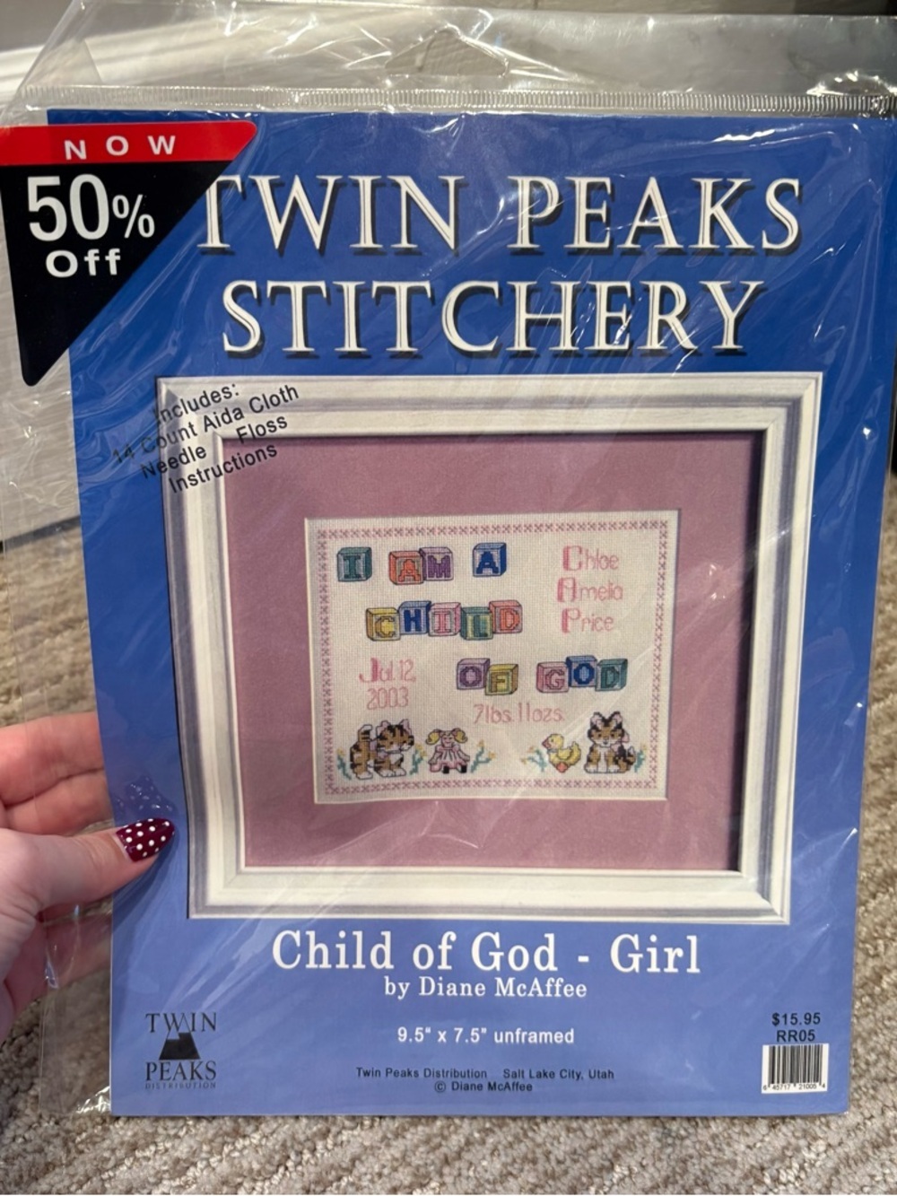 Vintage New “I Am A Child Of God” Girl Twin Peaks Stitchery Cross Stitch Kit